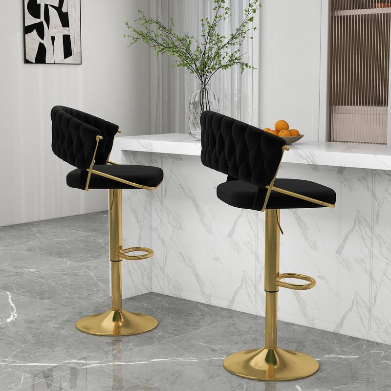 Set of 2 Bar Stool Adjustable Height with Swivel Seat