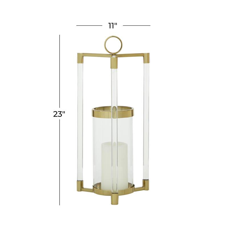 Stainless Steel Metal Decorative Candle Lantern with Acrylic Accents - Gold - Roche River Decor