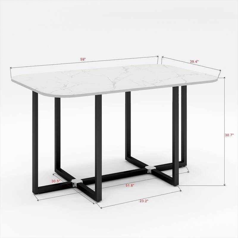 Modern Style 7-Piece Dining Set with Rectangular Marble-style Table and 6 Upholstered Dining Chairs