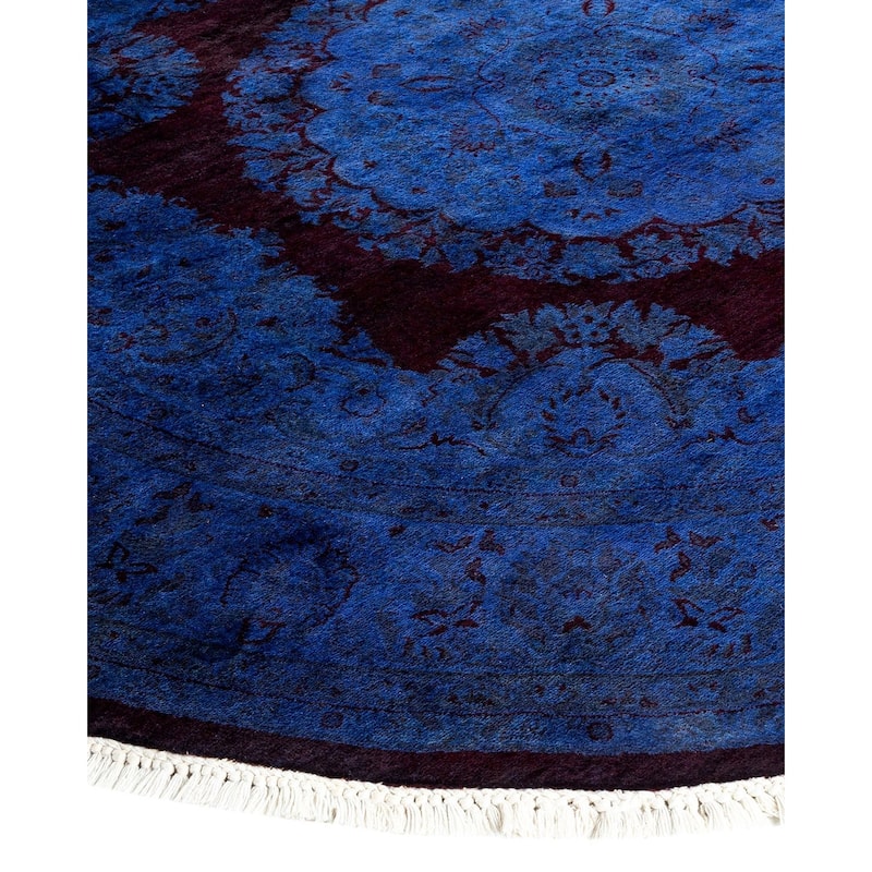 Overton Hand Knotted Wool Vintage Inspired Modern Contemporary Overdyed Blue Round Area Rug - 5' 3" x 5' 4"
