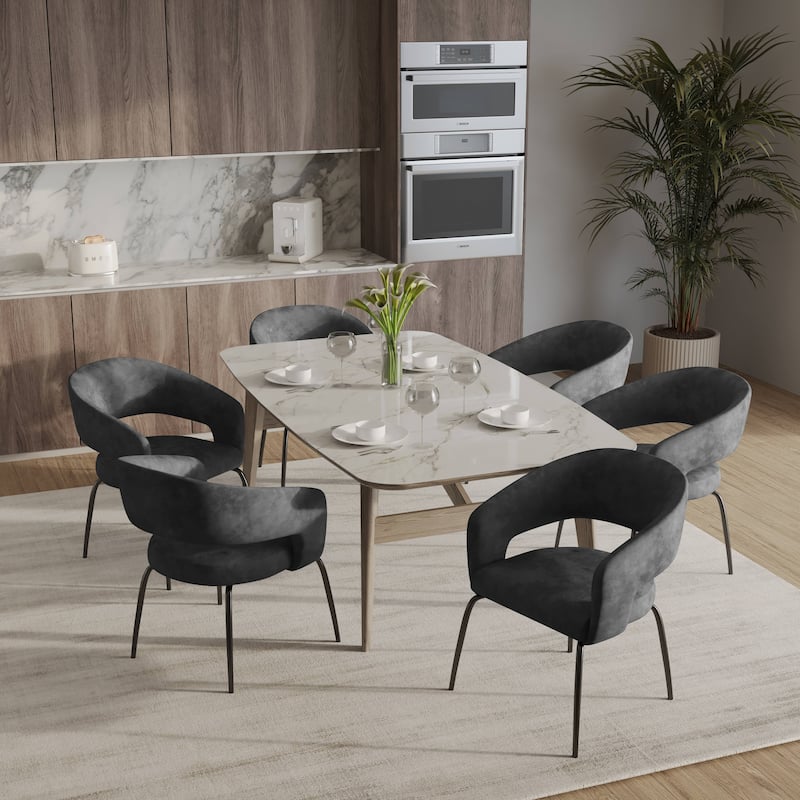Open Back Dining Chair Upholstered in Leather or Velvet with Iron Legs Set of 2