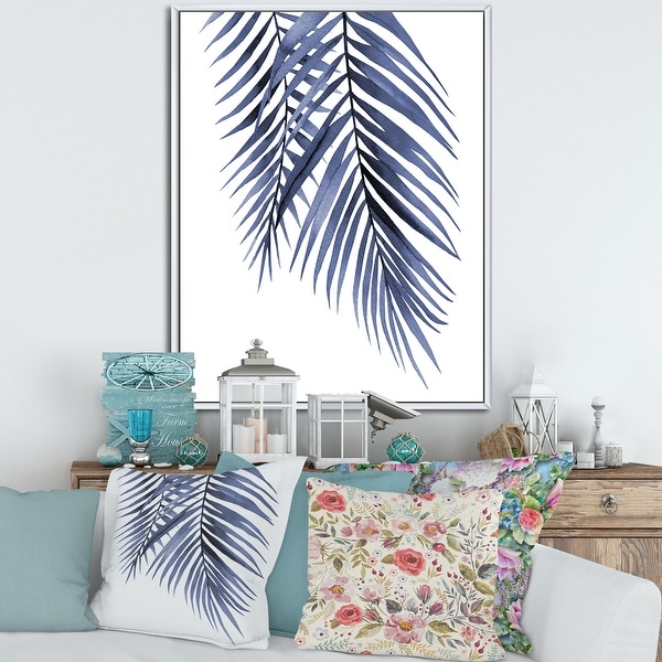 Designart 'Blue Palm Leaves Abstract Tropical Branches' Traditional Framed Canvas Wall Art Print. Opens flyout.