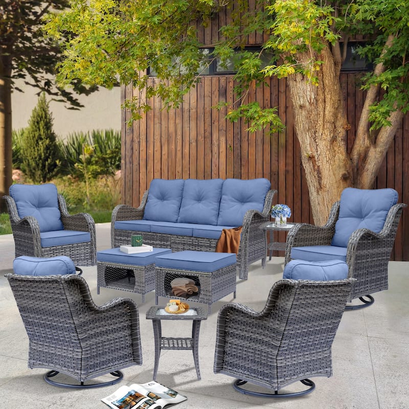 9-piece Wicker Outdoor Patio Furniture Sets with Swivel Rocker Chairs
