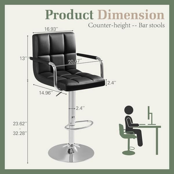 dimension image slide 1 of 3, Furniwell Bar Stools Set of 2 Modern Height Adjustable Kitchen Swivel Barstool with Armrest