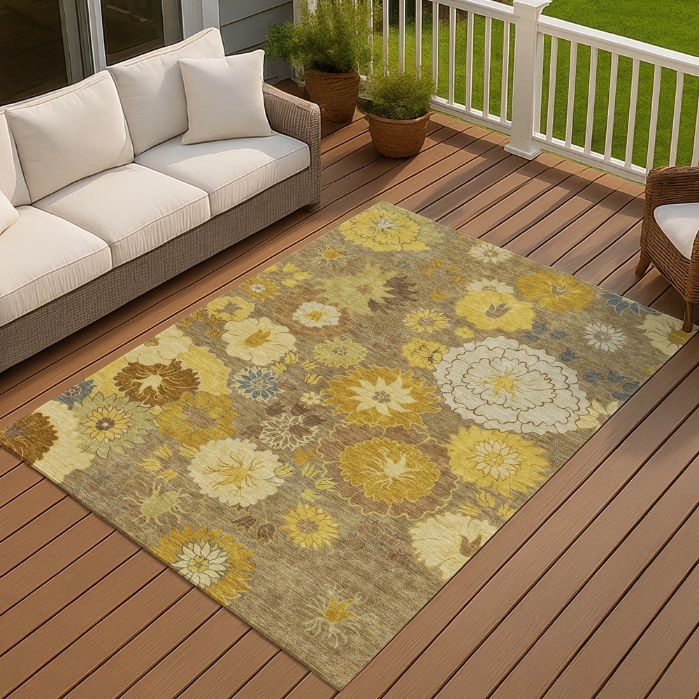 Machine Washable Indoor/ Outdoor Modern Floral Chantille Rug