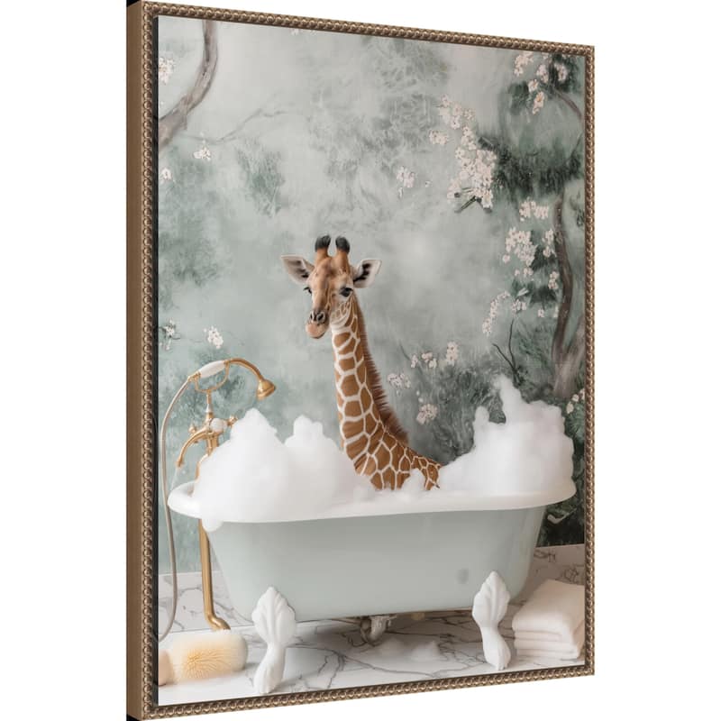 Giraffe Bubble Bliss by Niky Rahner Framed Canvas Wall Art