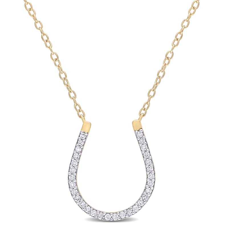 Miadora 1/6ct TDW Diamond Horseshoe Necklace in Yellow Plated Sterling Silver