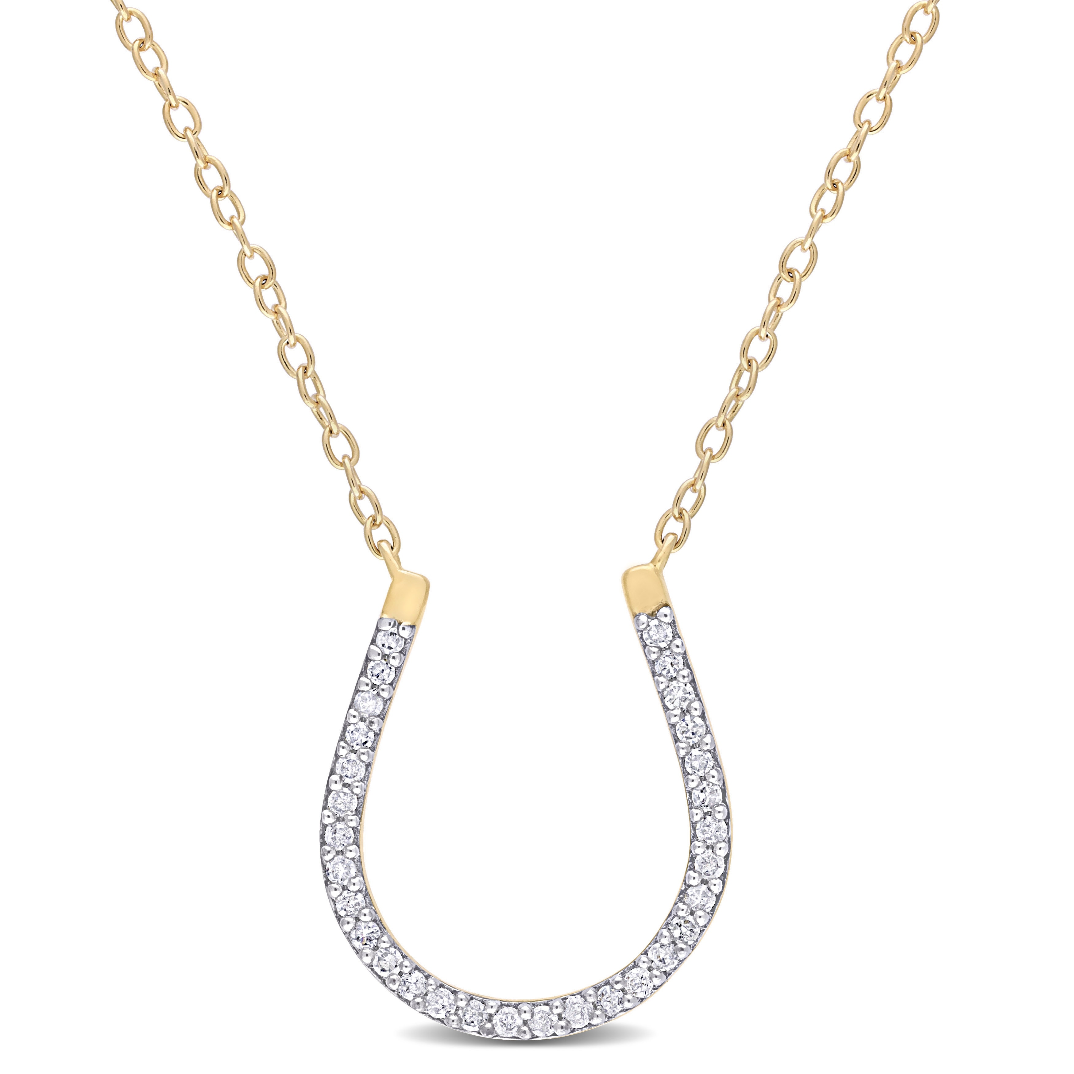 Miadora 1/6ct TDW Diamond Horseshoe Necklace in Yellow Plated Sterling Silver