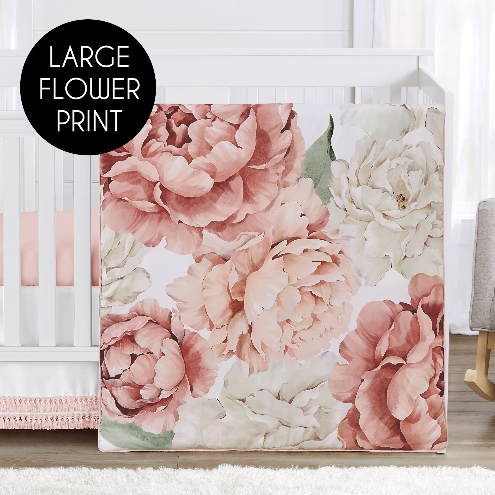 Boho Shabby Chic Floral Girl Nursery Crib Bedding Set Ivory Bohemian Vintage Garden Watercolor Flower Nature Elegant Rose Fringe Bed Bath Beyond 37169254