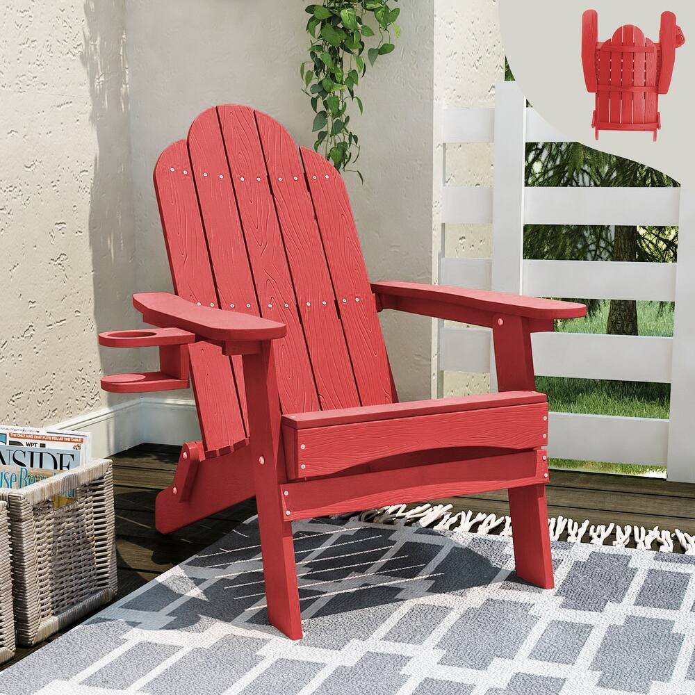Eco-Friendly Patio Folding HDPS Plastic Outdoor Adirondack Chairs With Cup Holder - 35"D x 30"W x 36.2"H