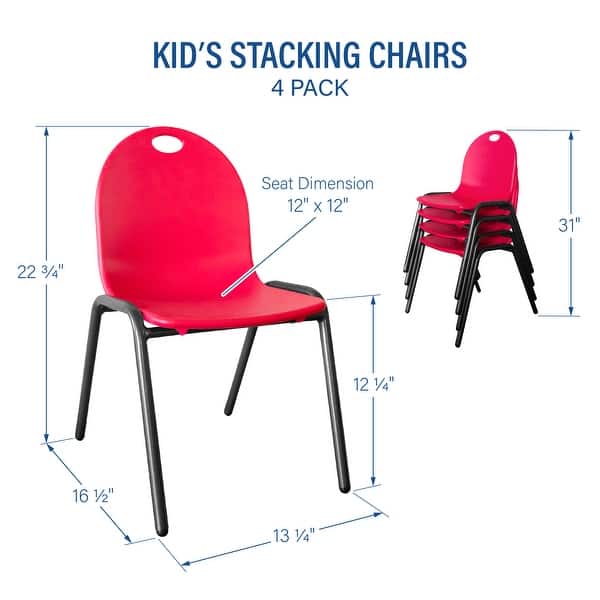 dimension image slide 1 of 3, 12" Kid's Stacking Chairs-4 Pack