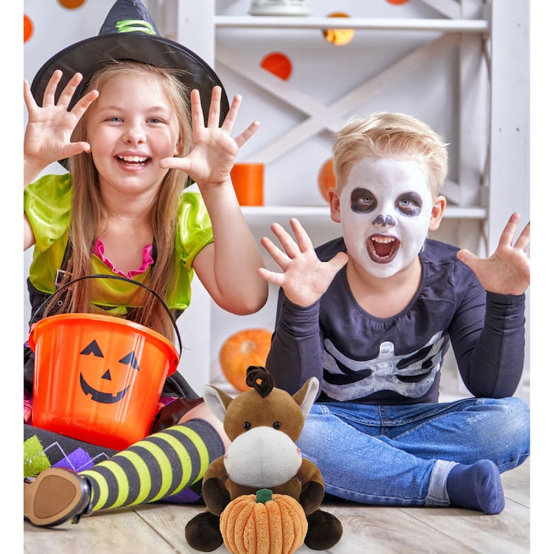 DolliBu Super Soft Horse Stuffed Animal with Pumpkin Decor Plush - 6 inches