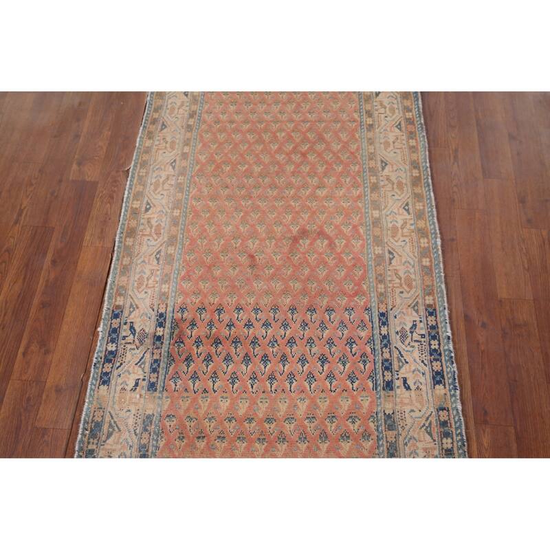 Distressed Botemir Persian Vintage Runner Rug Hand-Knotted Wool Carpet - 2'9" x 9'9"