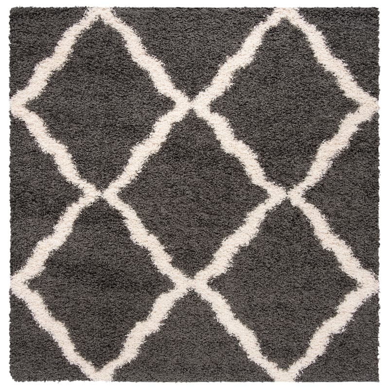 SAFAVIEH Dallas Shag Hacer Trellis 1.5-inch Thick Rug - 6'  x  6' - Dark Grey/Ivory - Runner/Square