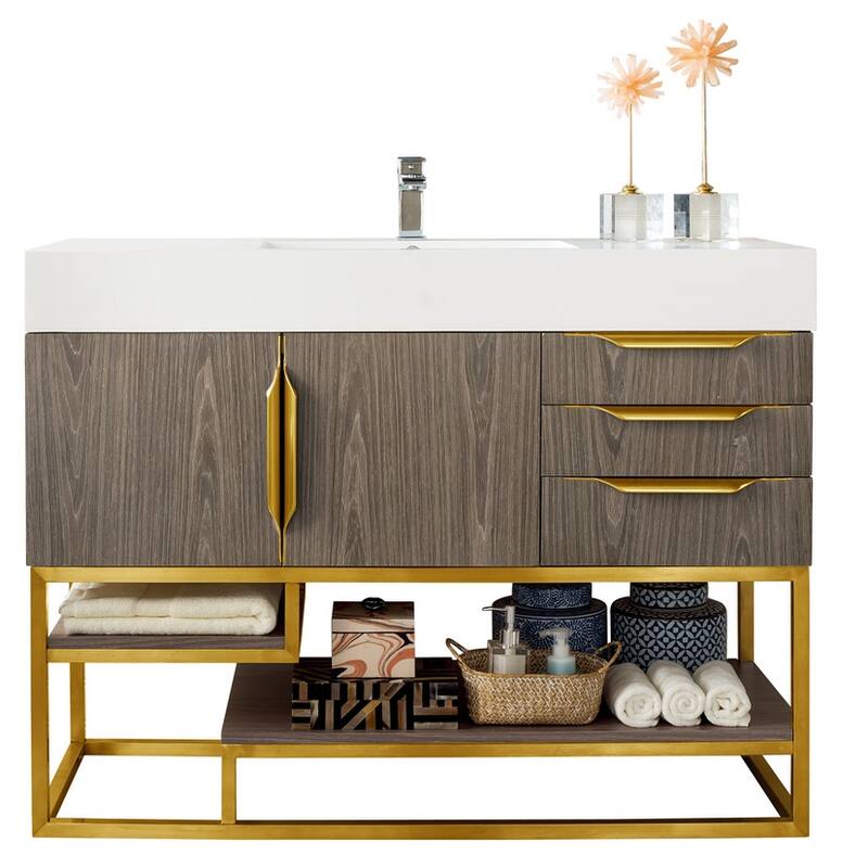 James Martin Vanities Columbia 48" Single Vanity Cabinet, Ash Gray - Gold Finish