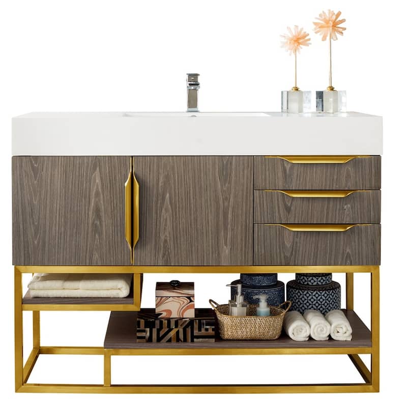 James Martin Vanities Columbia 48" Single Vanity, Ash Gray with Radiant Gold Hardware