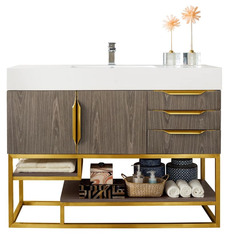 James Martin Vanities Columbia 48" Single Vanity, Ash Gray with Radiant Gold Hardware