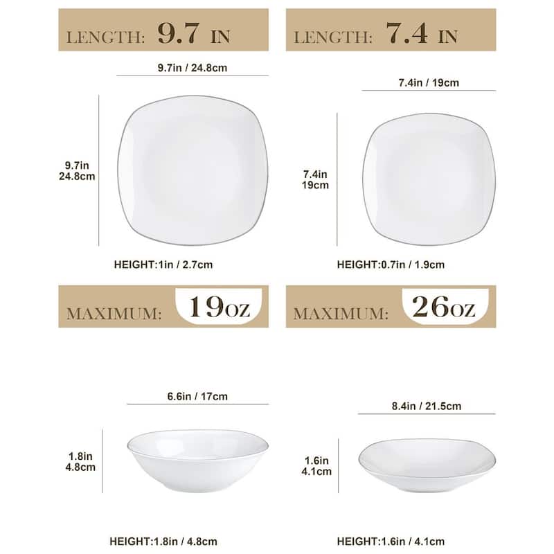 MALACASA Elisa Basic Porcelain Dinnerware Set (Service for 6)
