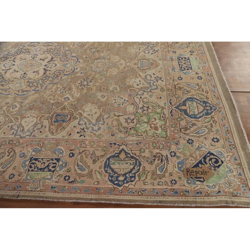 Hand Knotted Oriental 100% Wool Carpet Traditional Floral Brown Kashmar Area Rug - 10' 9'' X 7' 11''