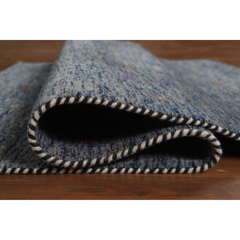 Hand Knotted Oriental 100% Wool Carpet Tribal Stripe Navy Blue & Blues Gabbeh Area Rug - 5' 10'' X 4' 0''