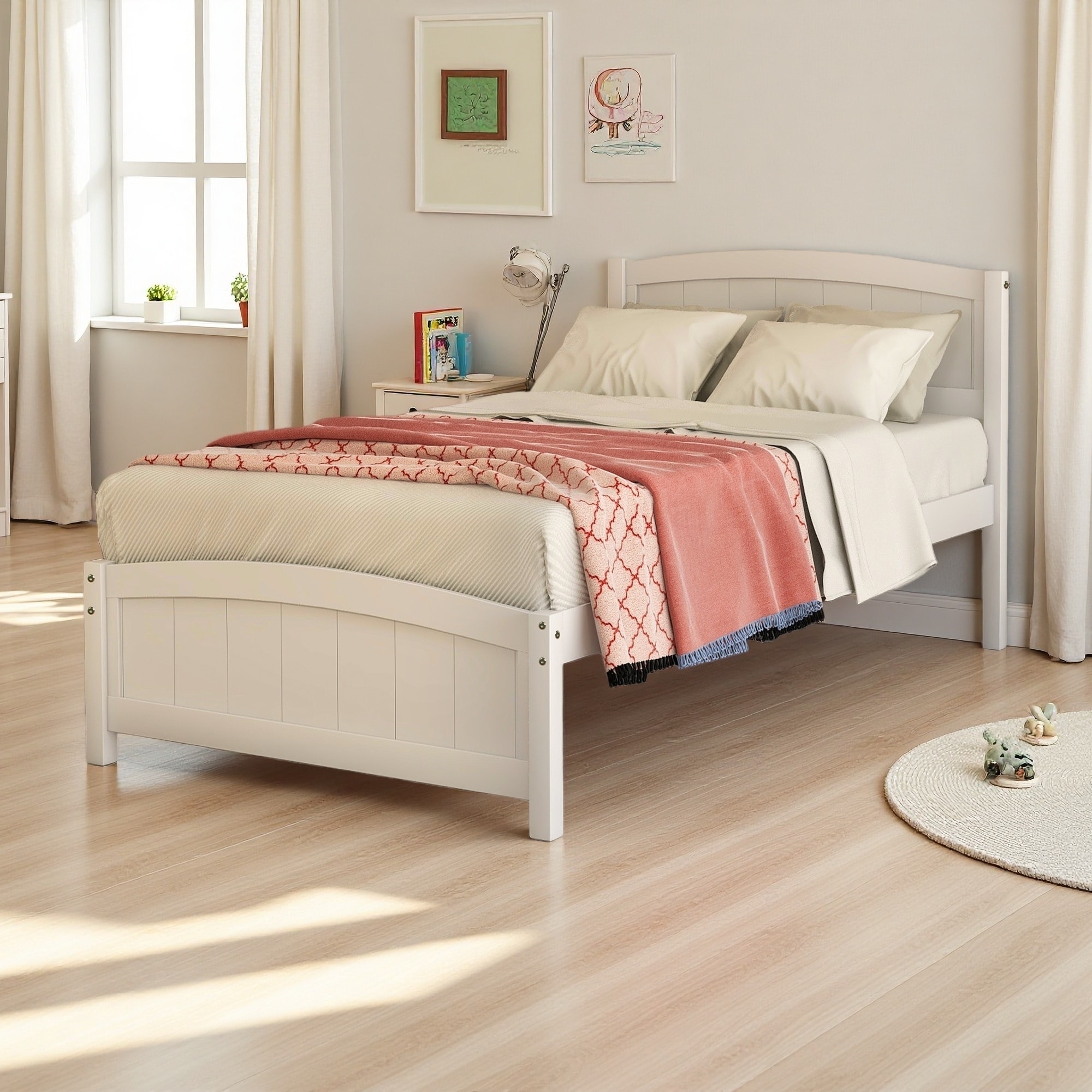 Twin Size Wood Platform Bed with Headboard & Footboard - Classic Stylish Design, Solid Construction, Stability, Easy Assembly