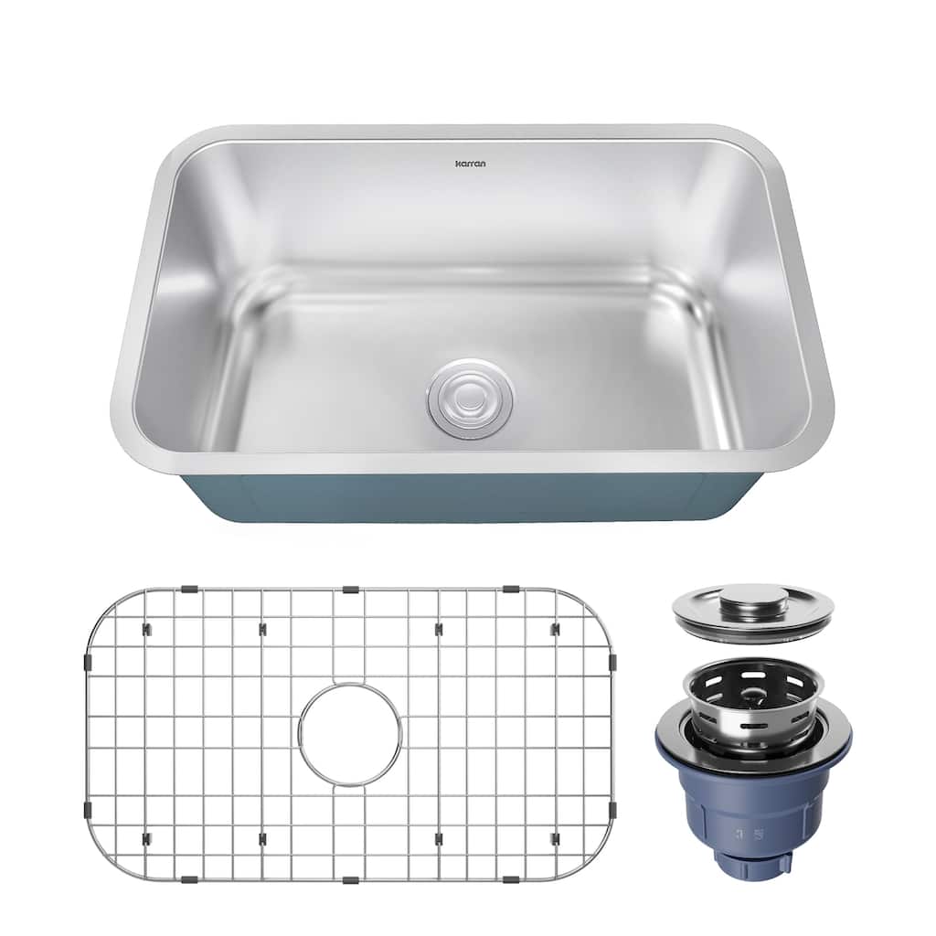 Karran Profile 30” Undermount 18 Gauge Single Bowl Stainless Steel Kitchen Sink with Accessories