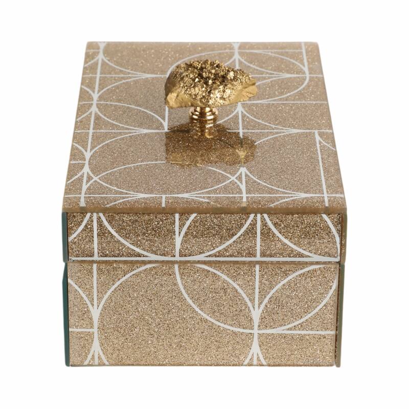 Glass and Wood Glam Decorative Contemporary Box with Stone Accent