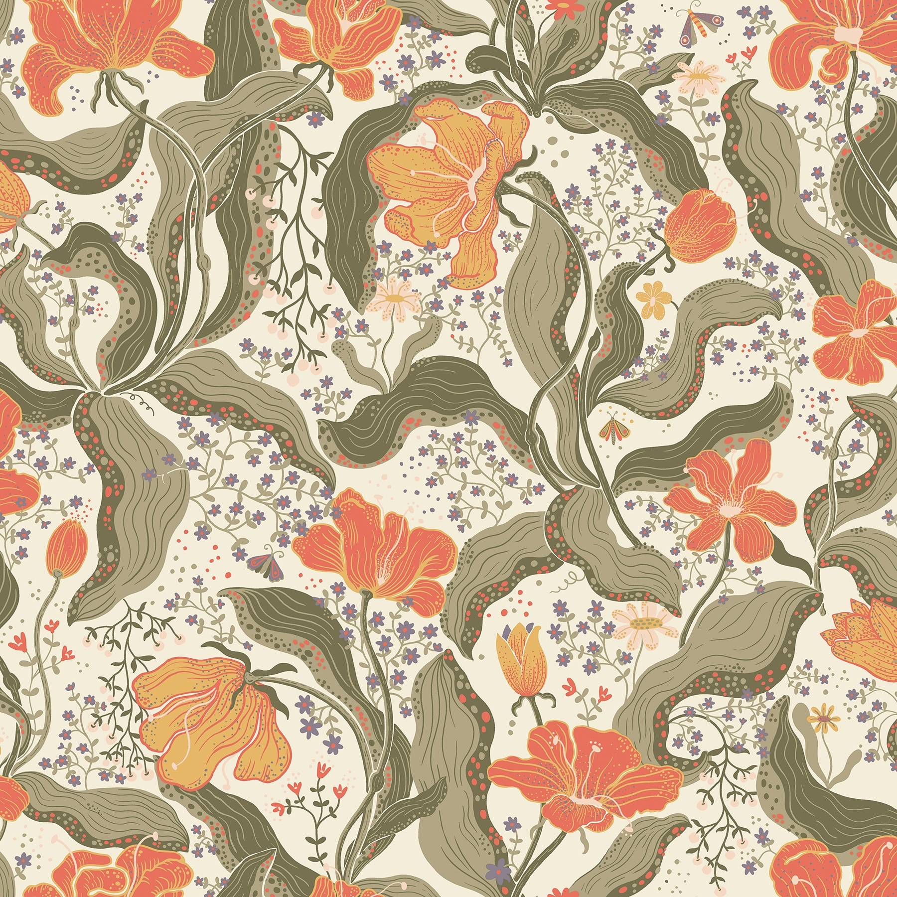 A-Street Prints Bodri Dark Green Tulip Garden Wallpaper