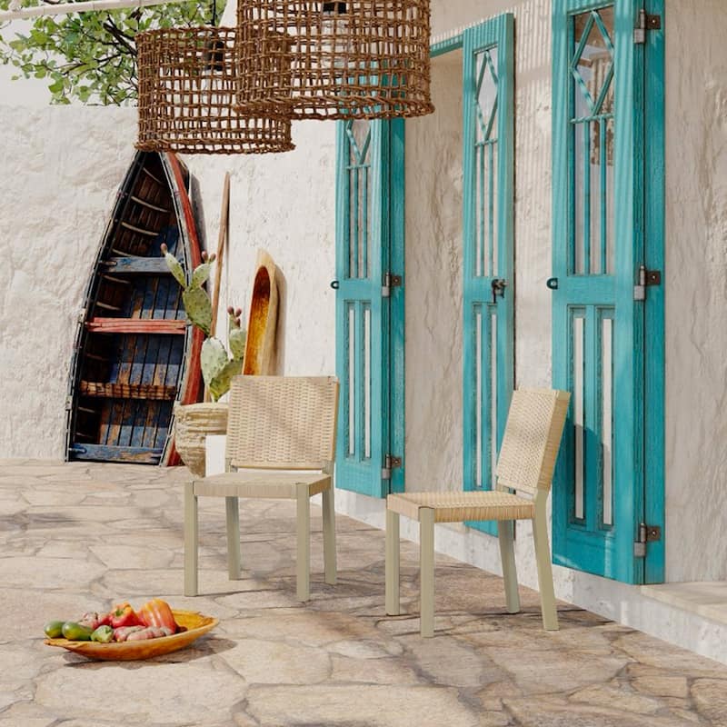 Rattan Back Dining Chairs Set of 2, Farmhouse Armless Side Chairs with Wooden Frame for Indoor, Outdoor - Gold