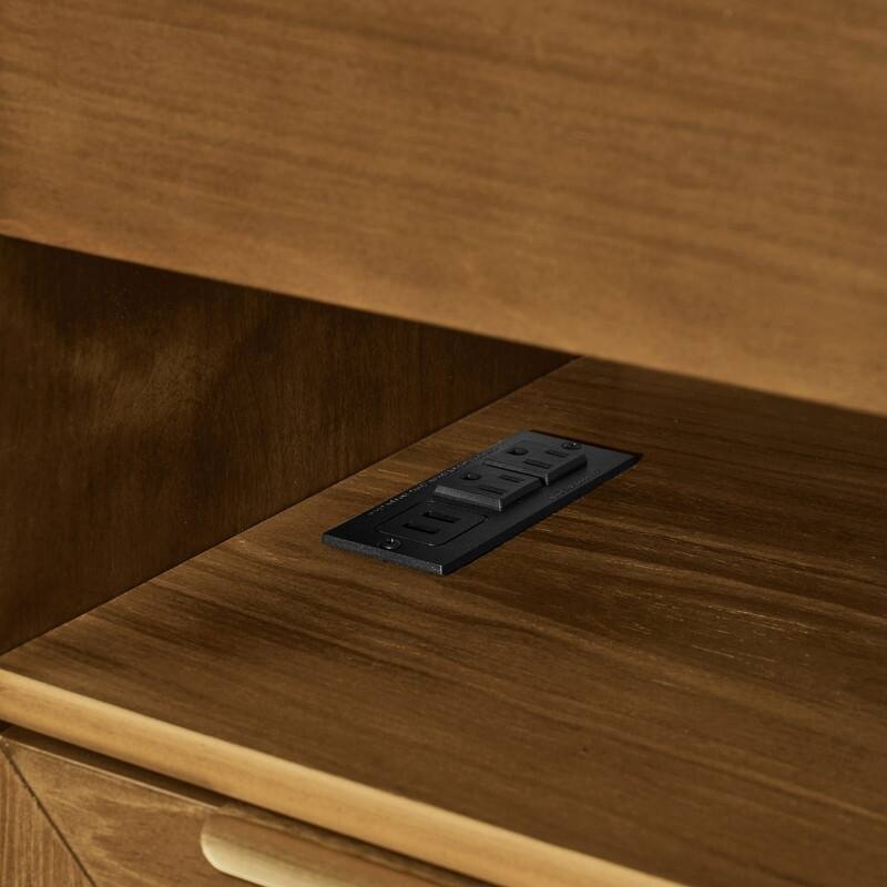 Mid Century Modern 2-Drawer Nightstand with Charging Station and Open Shelf for Bedroom Storage and Convenience