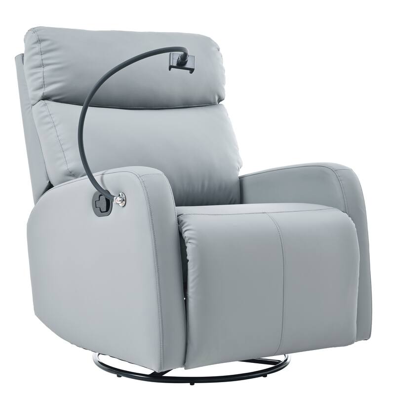 Swivel Recliner Chair with Phone Holder, PU Leather Upholstered Glider Rocking Chair, Small Recliner with Retractable Footstool