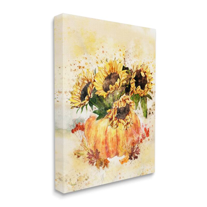 Stupell Harvest Pumpkin Sunflowers Red Orange Fall Leaves Canvas Wall Art - Yellow