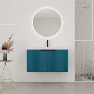 36" Wall Mounted Bathroom Vanity with Resin Sink & 2 Soft-Close Doors (KD-Packing)
