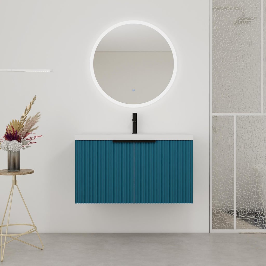 36" Wall Mounted Bathroom Vanity with Resin Sink & 2 Soft-Close Doors (KD-Packing)