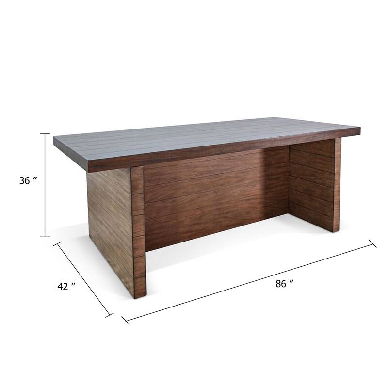 Wedy Dining Table, 86 Inch Rectangular Top, Dark Brown Wood Block Base - Dark Brown