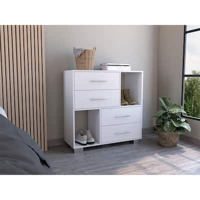 FM Furniture Sunflower Dresser with 2 Open Shelves, 4 Drawers, and Metal Handles