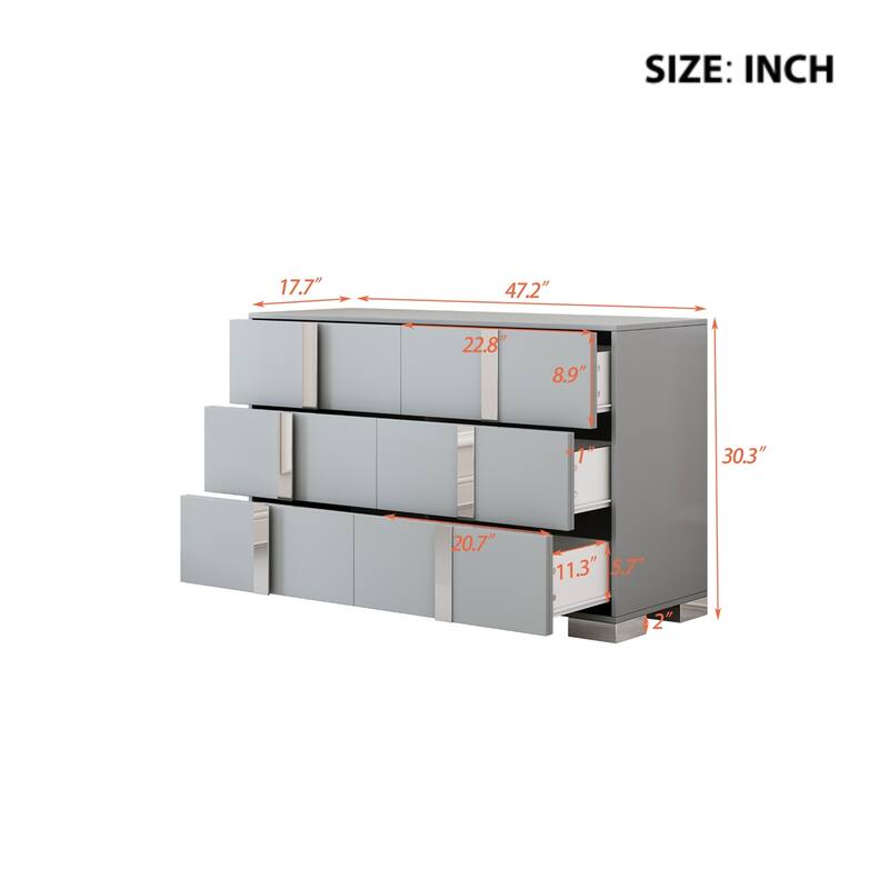 Mirrored Storage Cabinet with Metal Handle, 6 Drawers