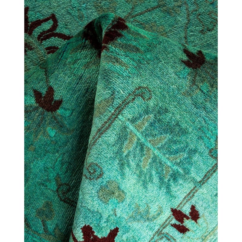 Overton Hand Knotted Wool Vintage Inspired Modern Contemporary Overdyed Green Runner Rug - 2' 6" x 12' 4"