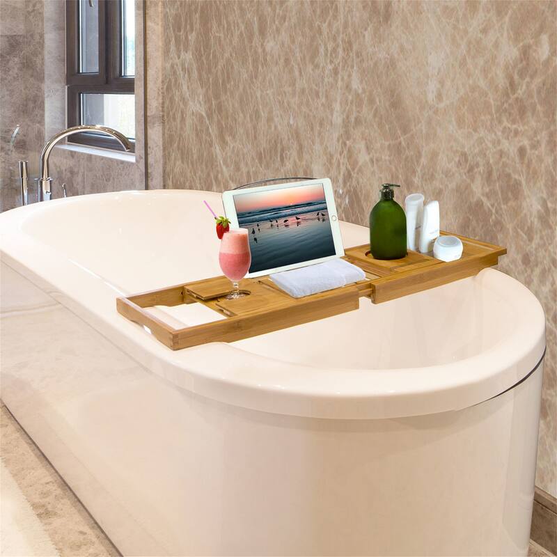 Bathtub Caddy Tray Crafted Bamboo Bath Tray Extendable Reading Rack