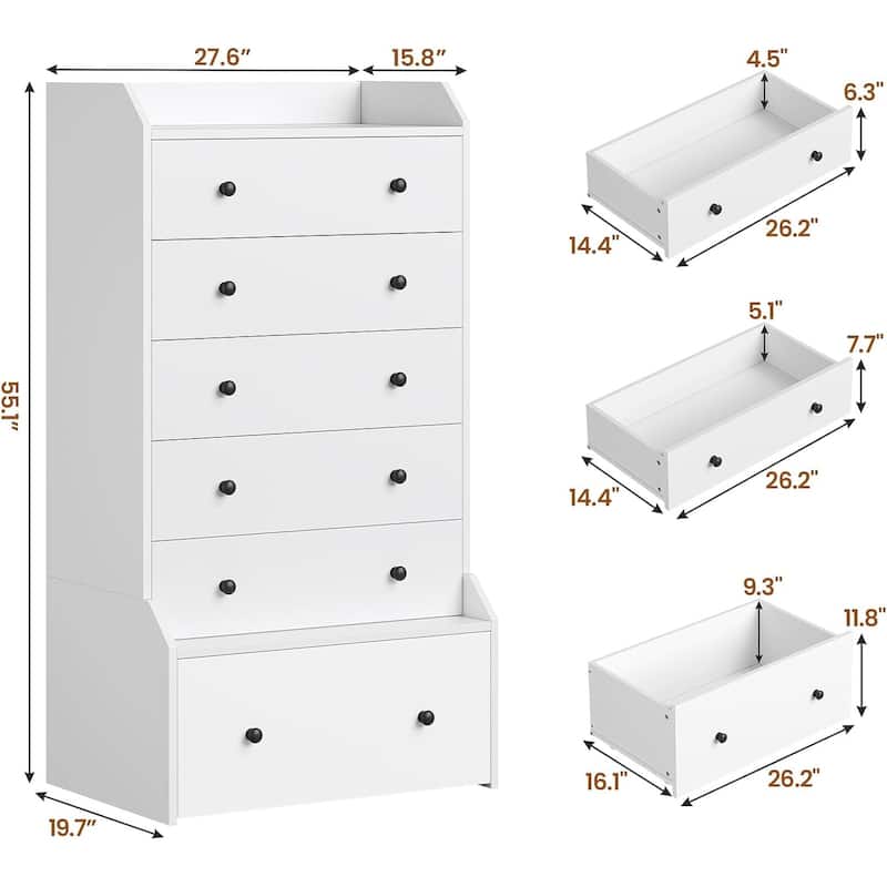 Tall 6 Drawer Dresser Dresser for Bedroom Vertical Dressers Chest of Drawers