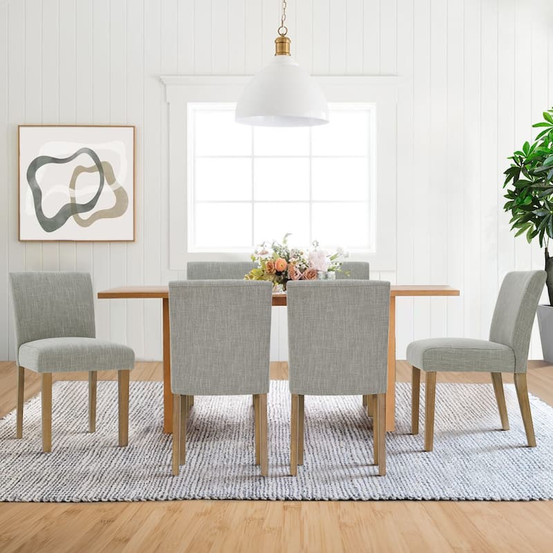 Parsons Dining Chairs with Linen Upholstery and Solid Wood Legs