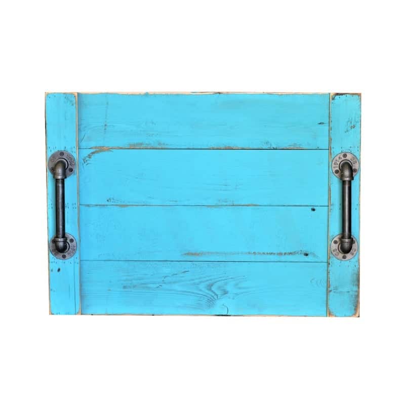 Farmhouse Noodle Board Rustic Wood Stove Top Cover with Handles - Turquoise 