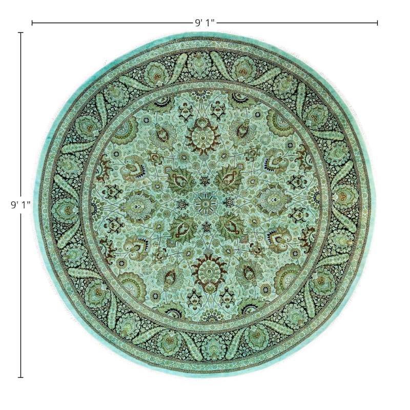 Overdyed One-of-a-Kind Hand-Knotted Area Rug - Green - 9' 1" x 9' 1"