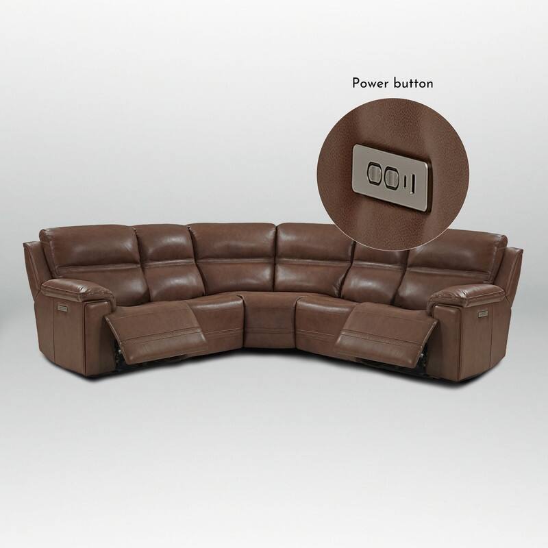 108" W Premium Genuine Leather Dual-Power Sectional Sofa with Zero Gravity, Adjustable Headrest, USB&Type-C Ports