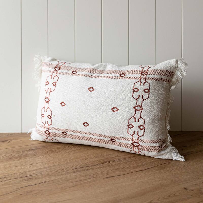 Foreside Home & Garden Red Embroidered Filled Cotton Pillow
