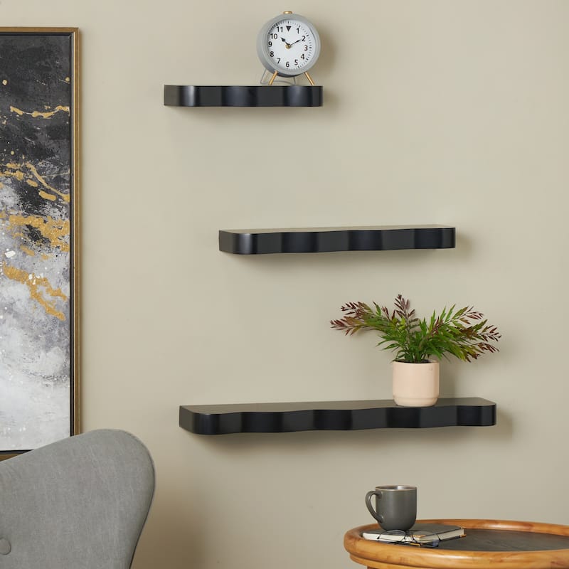 Wood Handmade Wall Shelf with Various Sizes - Set of 3 Black or Brown - Roche River Decor