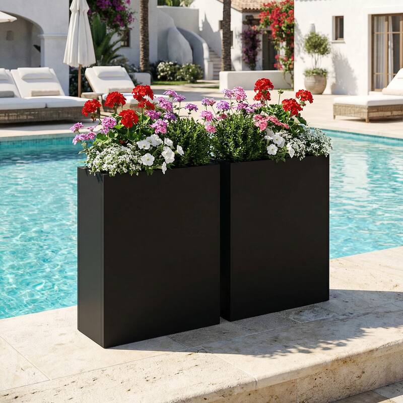 Metal Planters for Outdoor Plants Planter Box - Black-2PCS - 16"x24"
