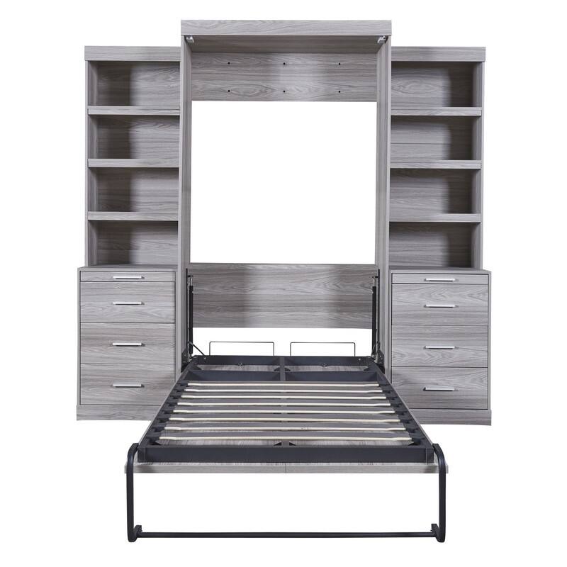 Clever Design Murphy Bed with Multiple Storage Shelves and Drawers,Twin/Full Size