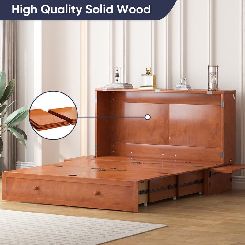 Mixoy Murphy Bed with Mattress,Modern Cube Foldable Cabinet Bed with Charging Station