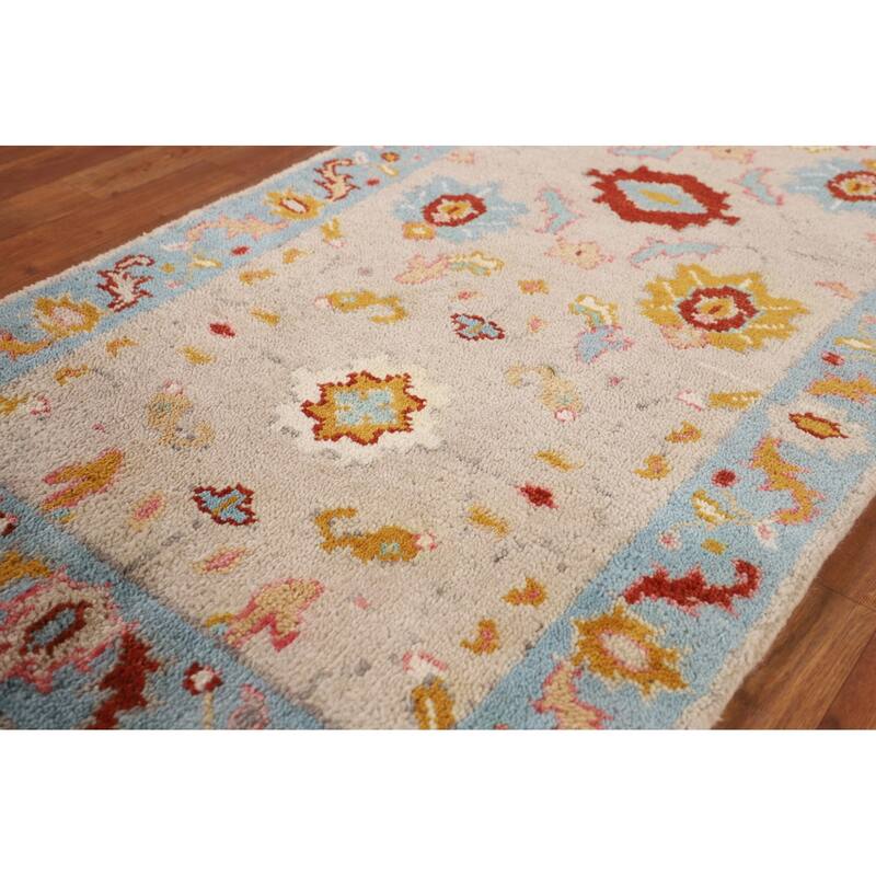 Floral Oushak Indian Foyer Rug Hand-Knotted Wool Carpet - 2'6"x 5'9"